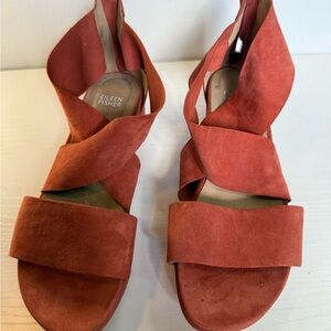 Eileen Fisher Coral Suede Crisscross Sandals